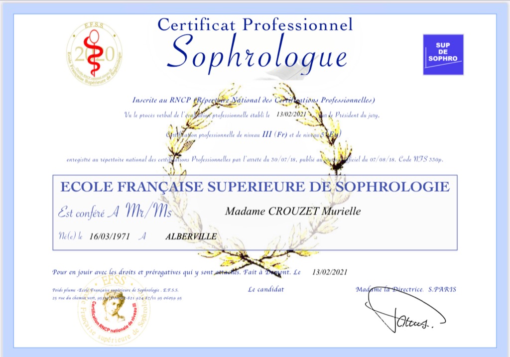 photo diplome Murielle MACHET CROUZET