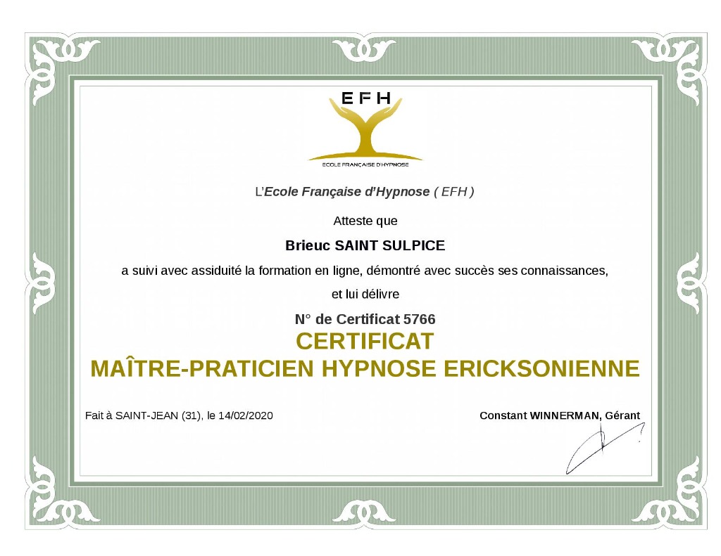 photo diplome hypnose Saint Sulpice