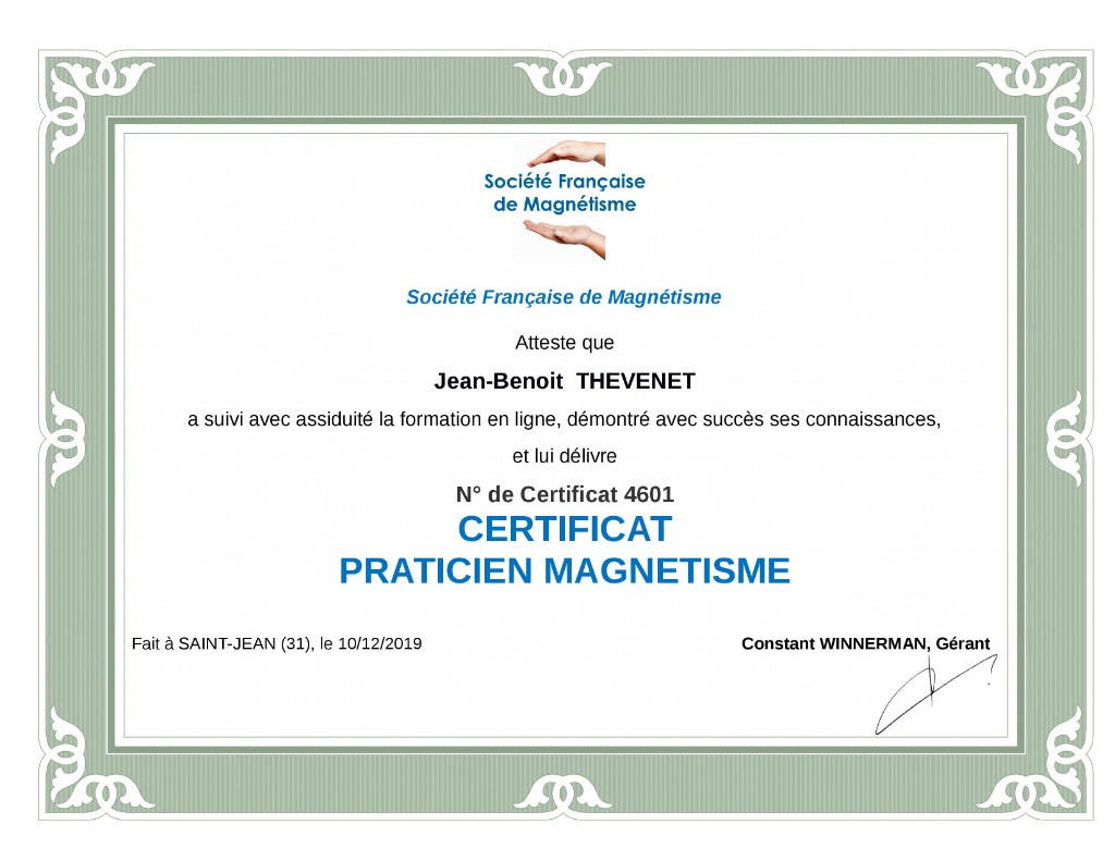 photo diplome Magnétiseur à Dom'