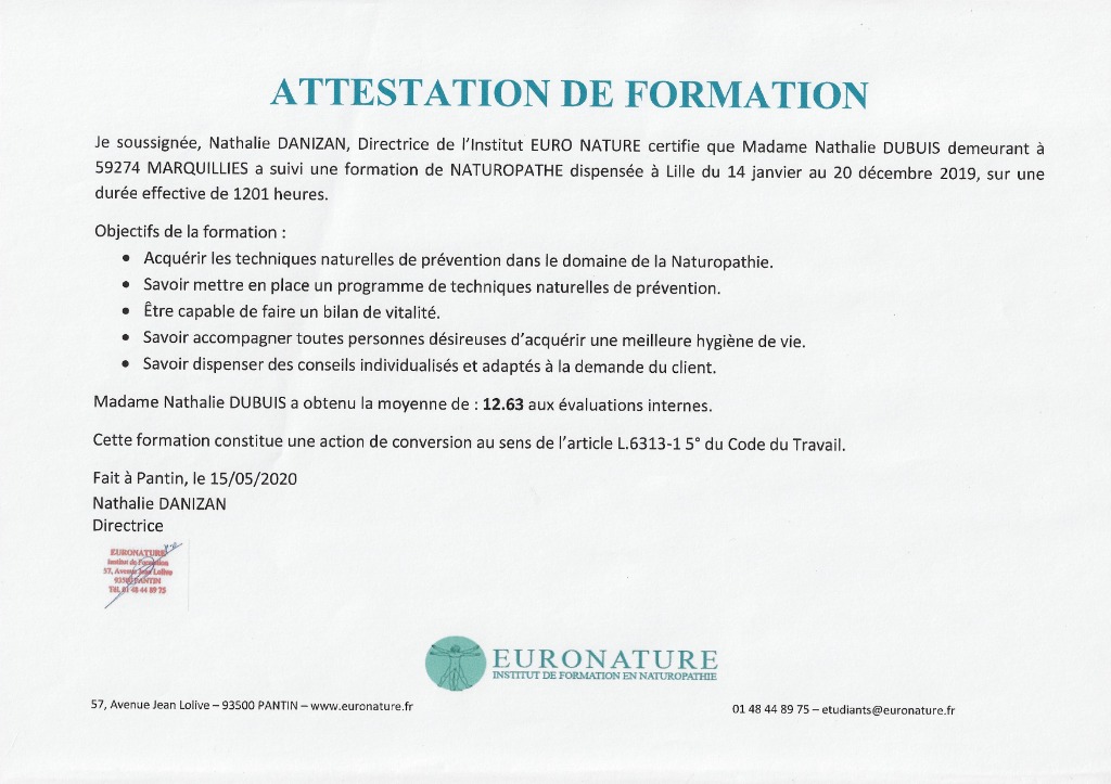 photo diplome Nathalie DUBUIS