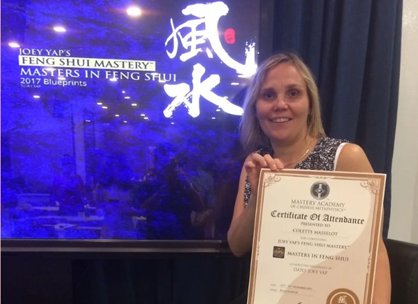 photo diplome Feng Shui Happiness Attitude - Colette Masselot