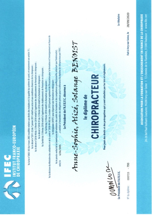 photo diplome Anne-Sophie Benoist