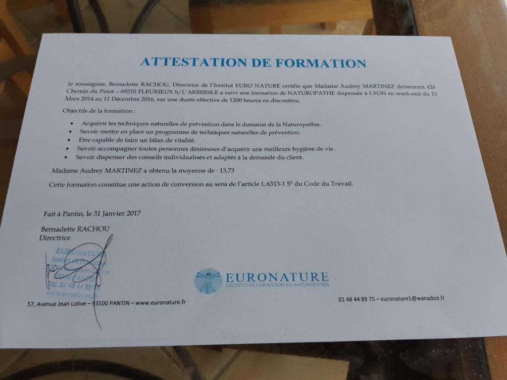 photo diplome Natur'Au Féminin