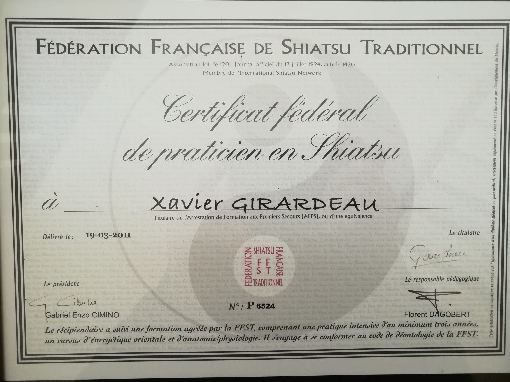 photo diplome Shiatsu et Sérénité