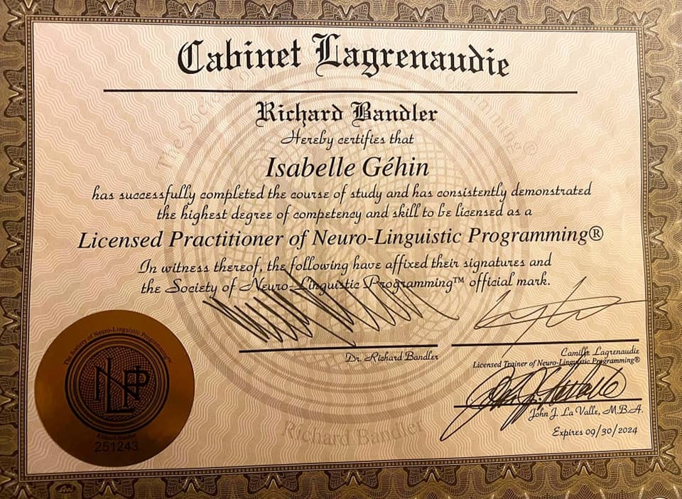 photo diplome Isabelle Géhin Consulting