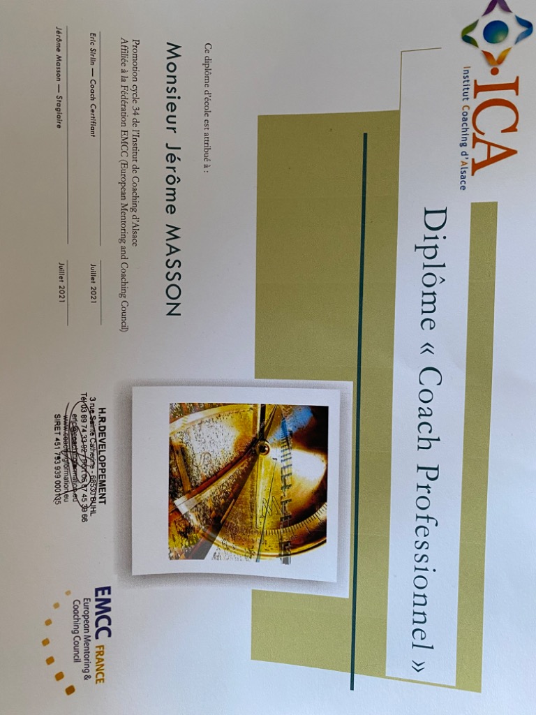 photo diplome Jérôme Masson Coaching