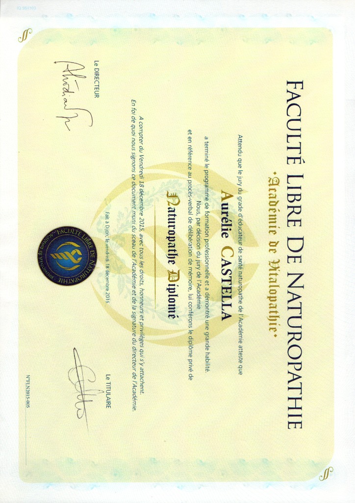 photo diplome Castella Naturo-Quantique