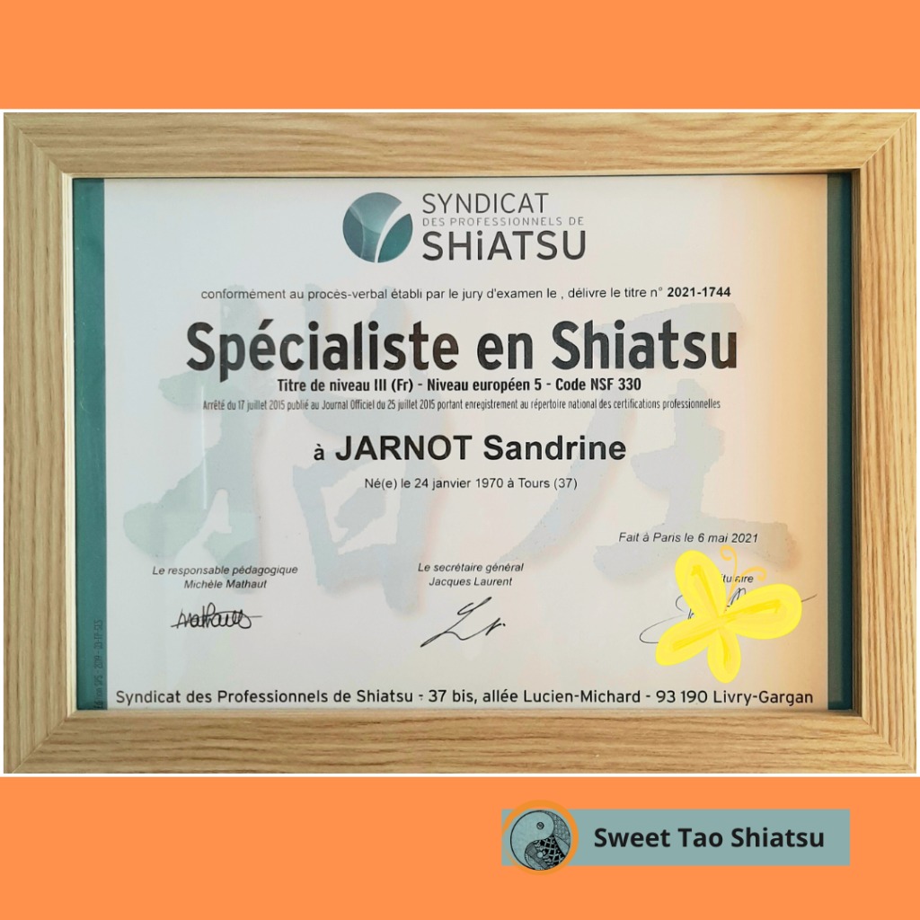 photo diplome Sandrine Jarnot - Sweet Tao Shiatsu