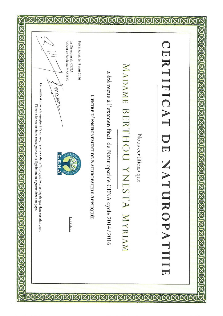 photo diplome Myriam Berthou Ynesta