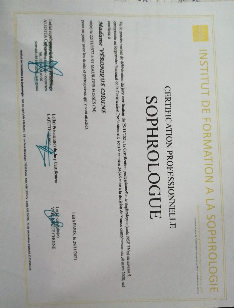 photo diplome Véronique CHOINE