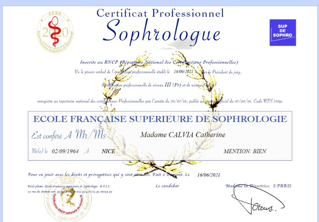 photo diplome Cathie CALVIA