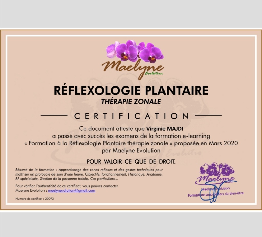 photo diplome Nini réflexologie 