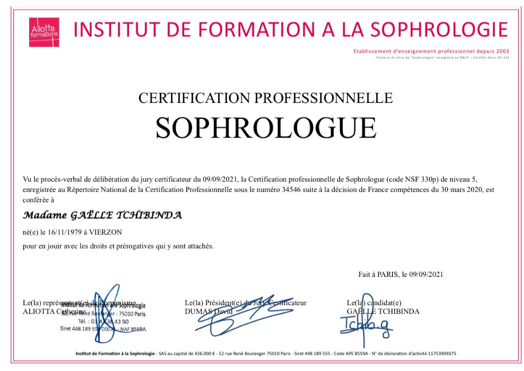 photo diplome Gaëlle TCHIBINDA