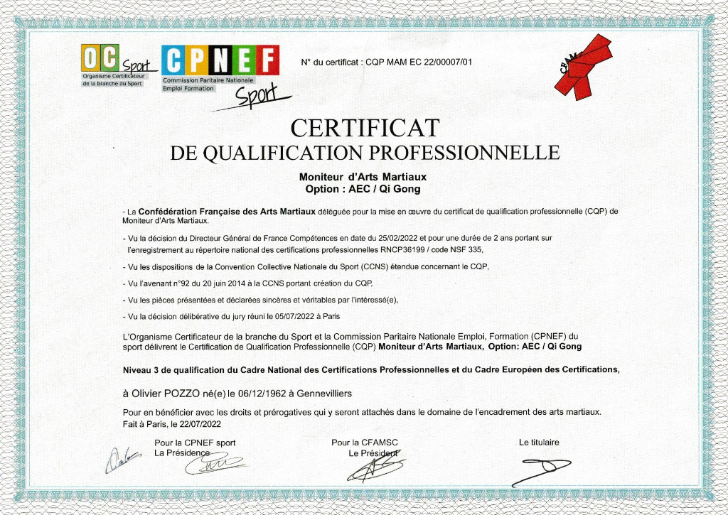 photo diplome Les Sens d’Olivier