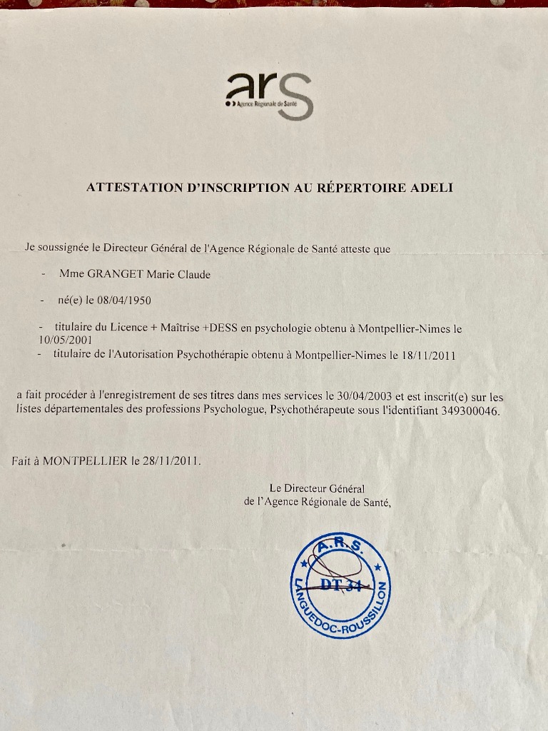 photo diplome Marie Claude Granget Calliet