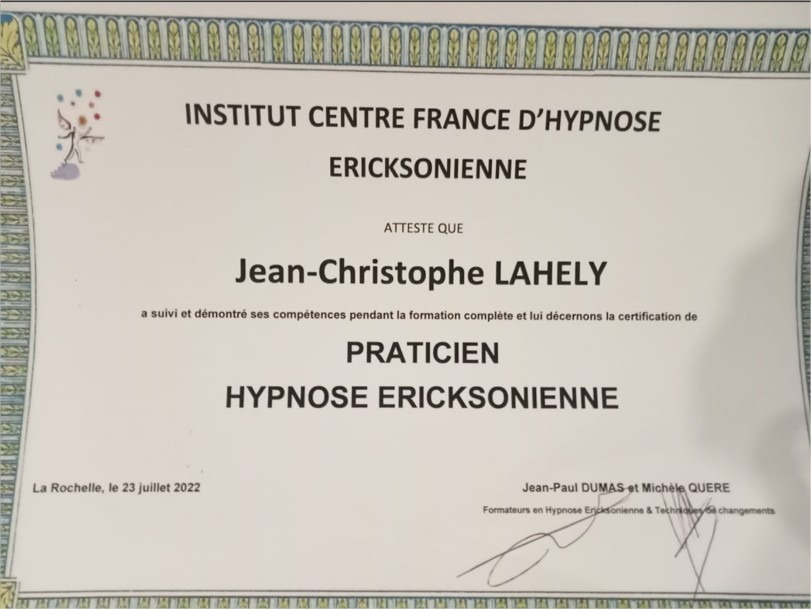 photo diplome Kenghi Lahély Hypno-kinésiologue