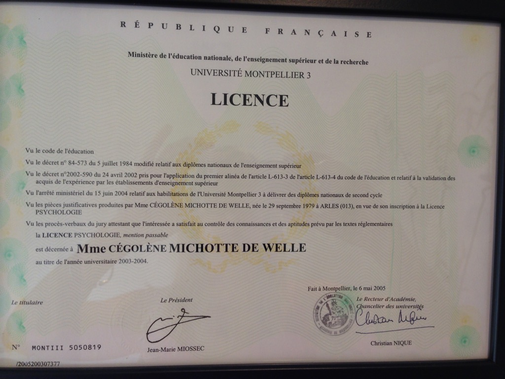 photo diplome Cegolene WELLE