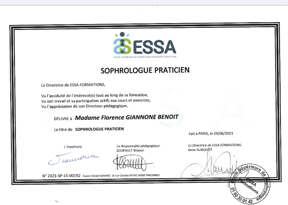 photo diplome Florence GIANNONE-BENOIT