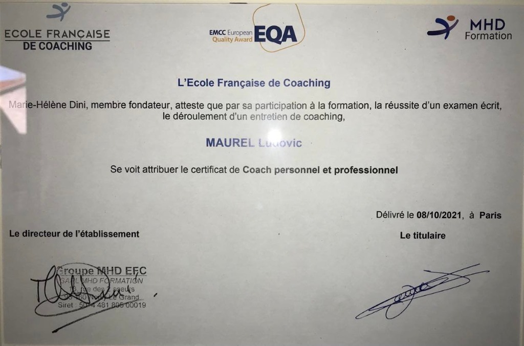 photo diplome Ludovic Maurel Coaching