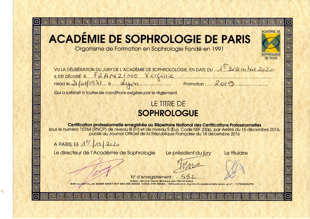 photo diplome Virginie FRANZINO