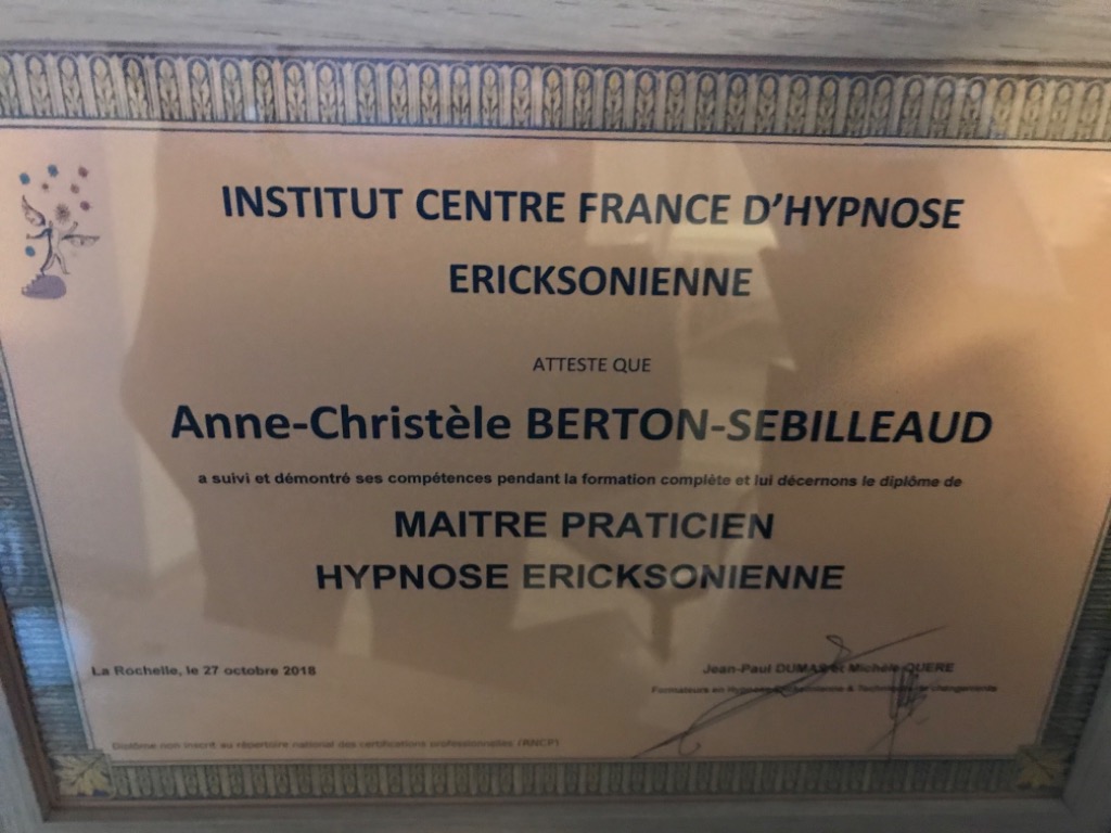 photo diplome Hypnose et bien-être 