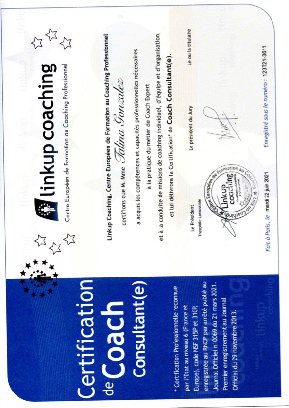 photo diplome Talina Gonzalez Coaching