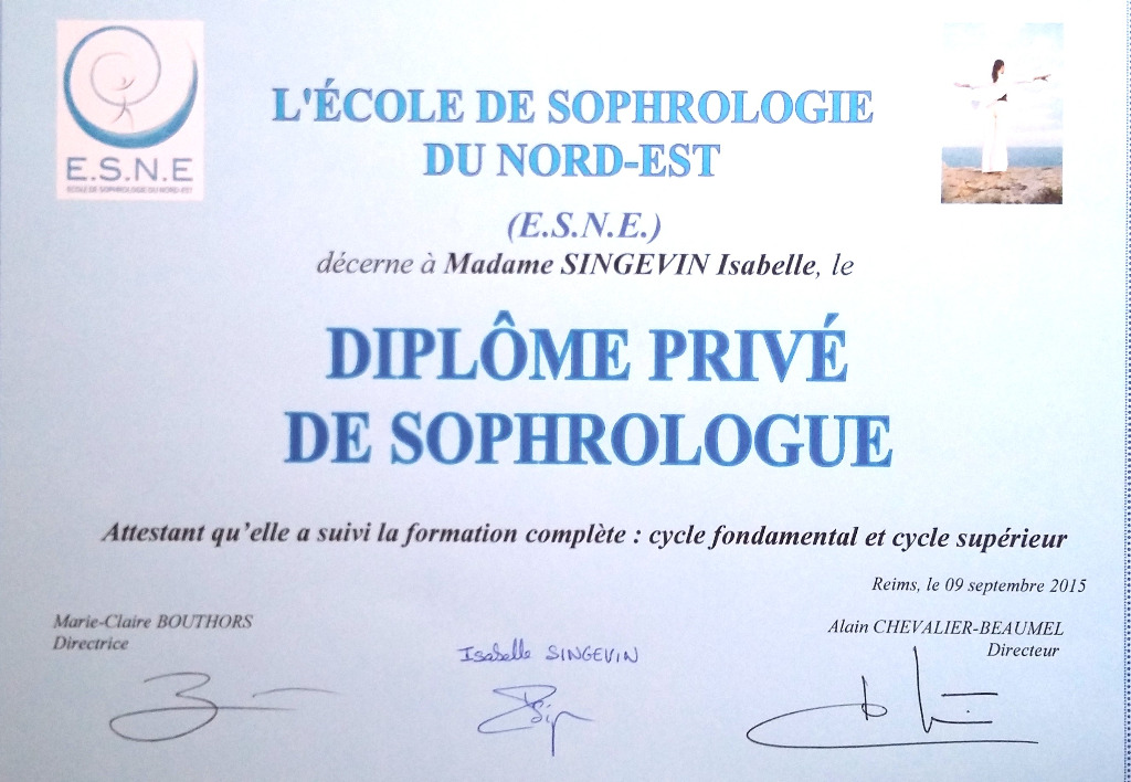 photo diplome Cabinet Aequilibris - Isabelle Singevin