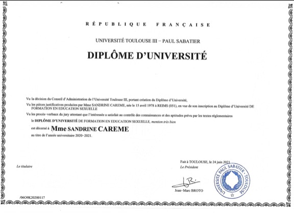 photo diplome Sandrine Carême - ineS