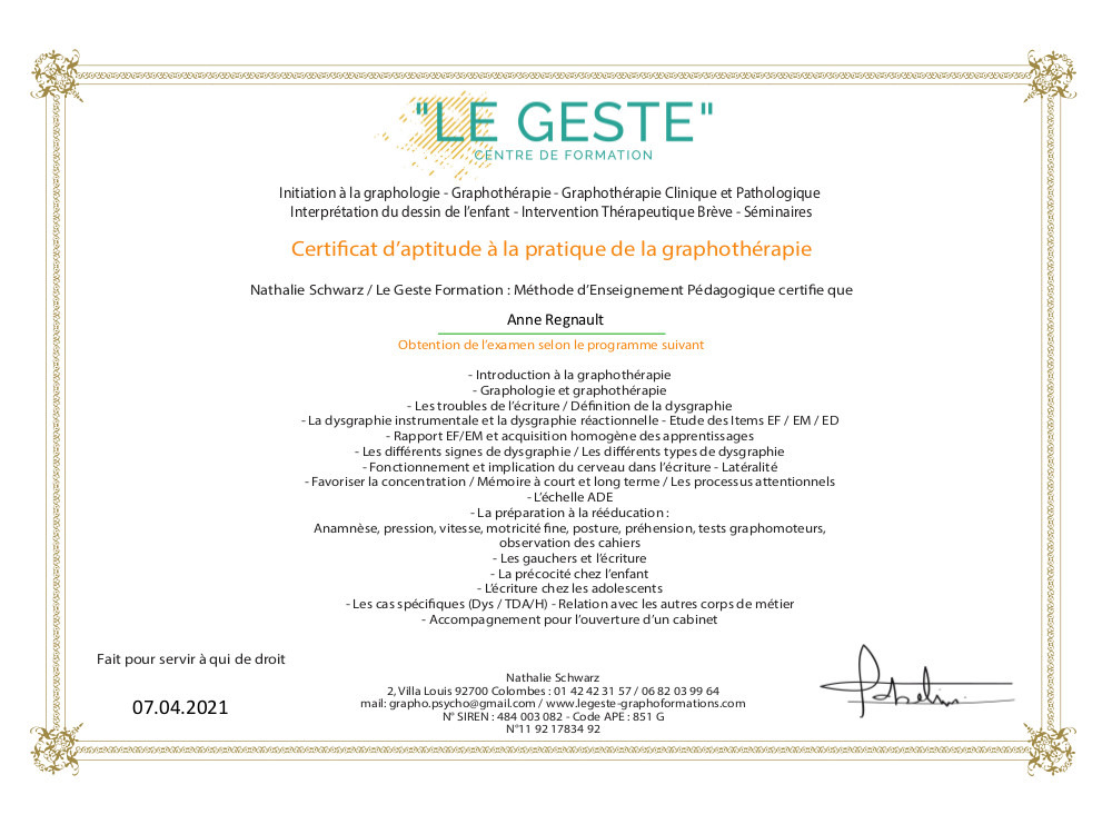 photo diplome Ann’ime ta plume -Anne REGNAULT