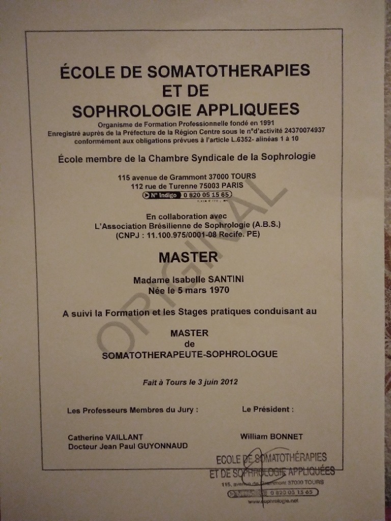 photo diplome Isabelle Sophrologie