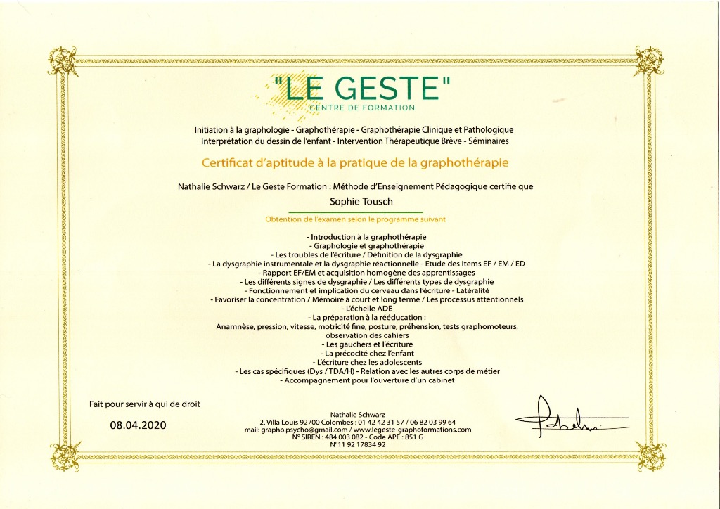 photo diplome Sophie Tousch