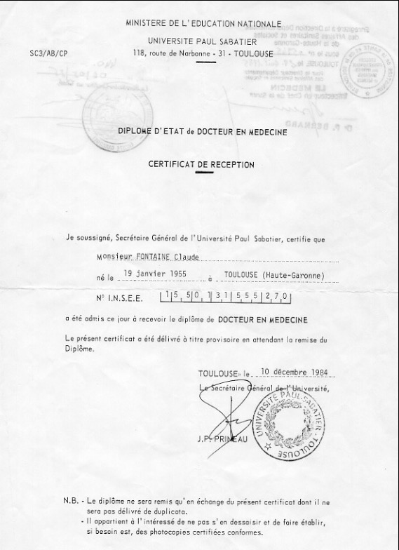 photo diplome Fontaine Claude