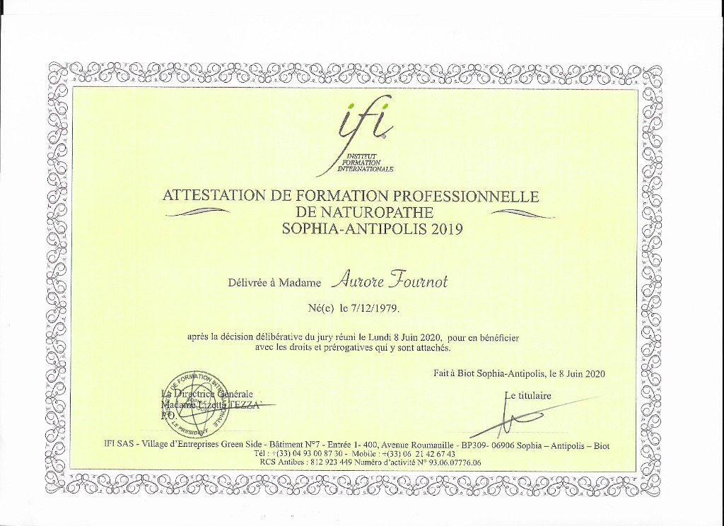 photo diplome Auror’ Naturo - Aurore FOURNOT