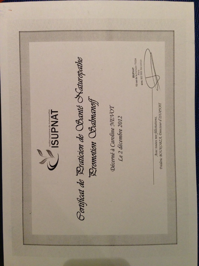 photo diplome NATUROPATHE Essonne Caroline NEVOT