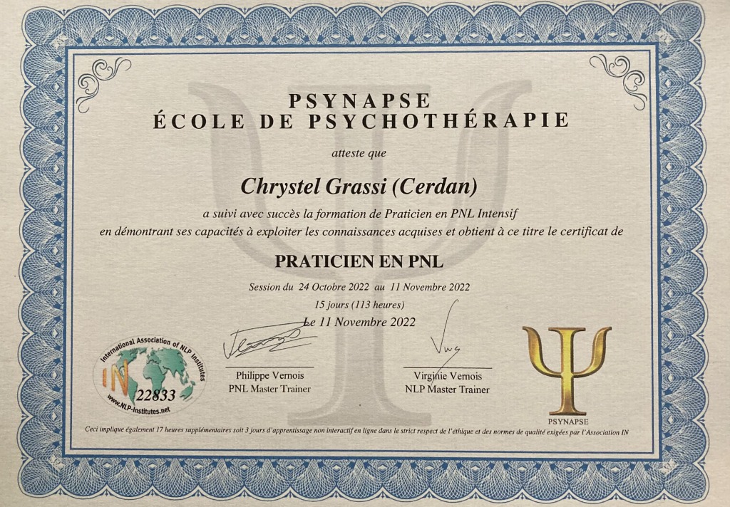 photo diplome Grassi Chrystel Metamorph’Oser