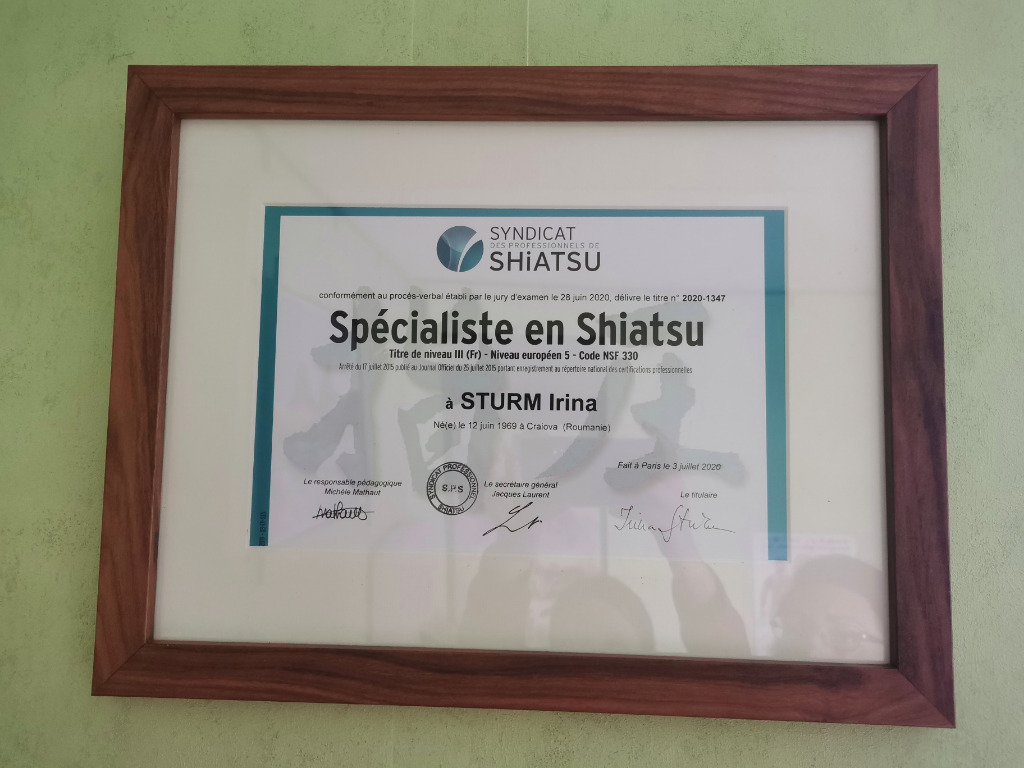 photo diplome Irina Sturm-Spécialiste en Shiatsu