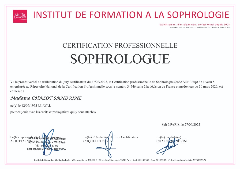 photo diplome Sandrine CHALOT