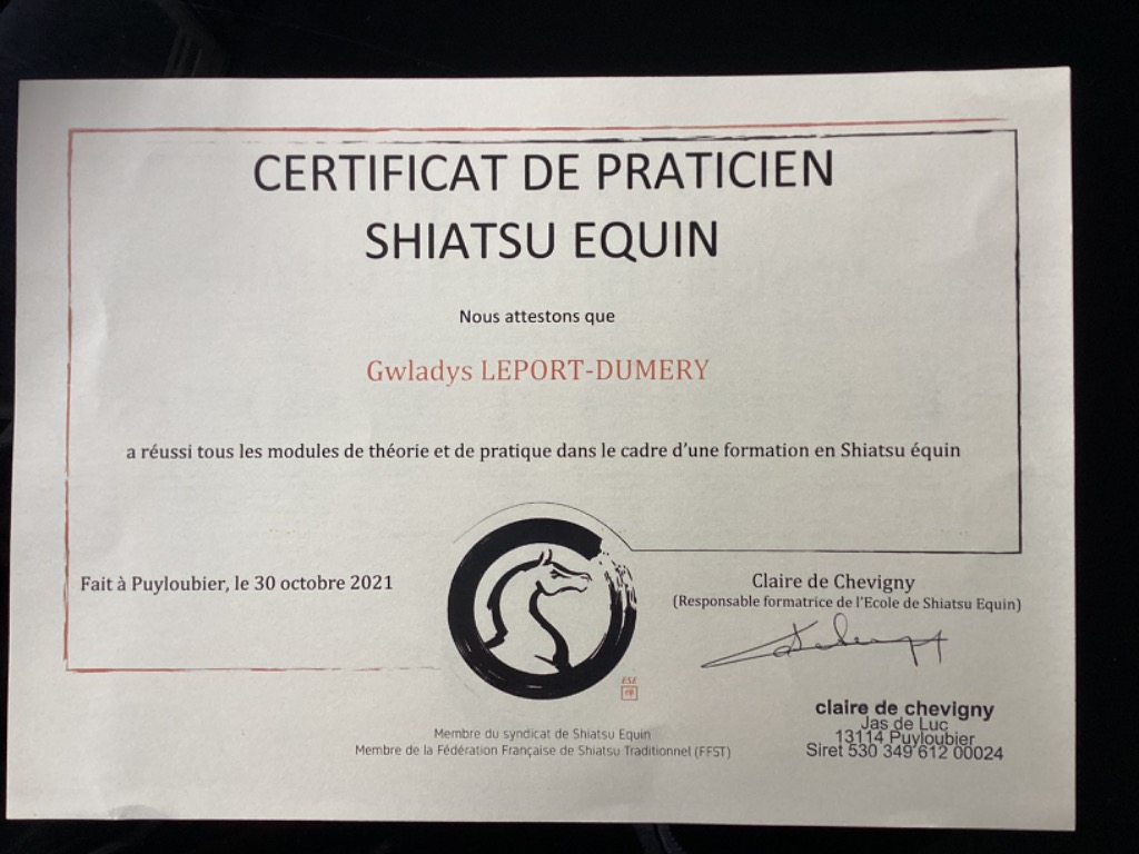 photo diplome ShiatsuQi Gwladys