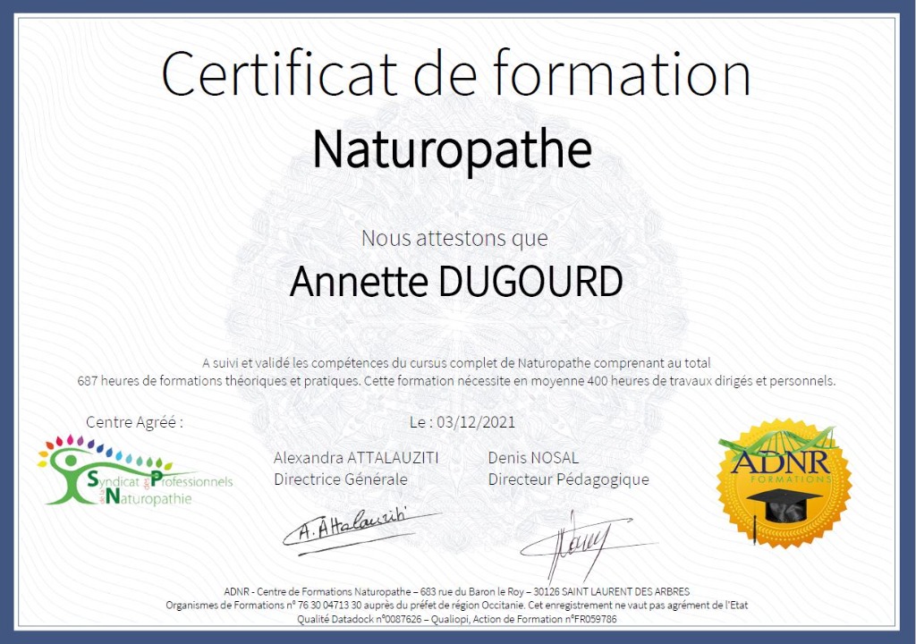 photo diplome Naturopathie, Réflexologie énergétique chinoise, N