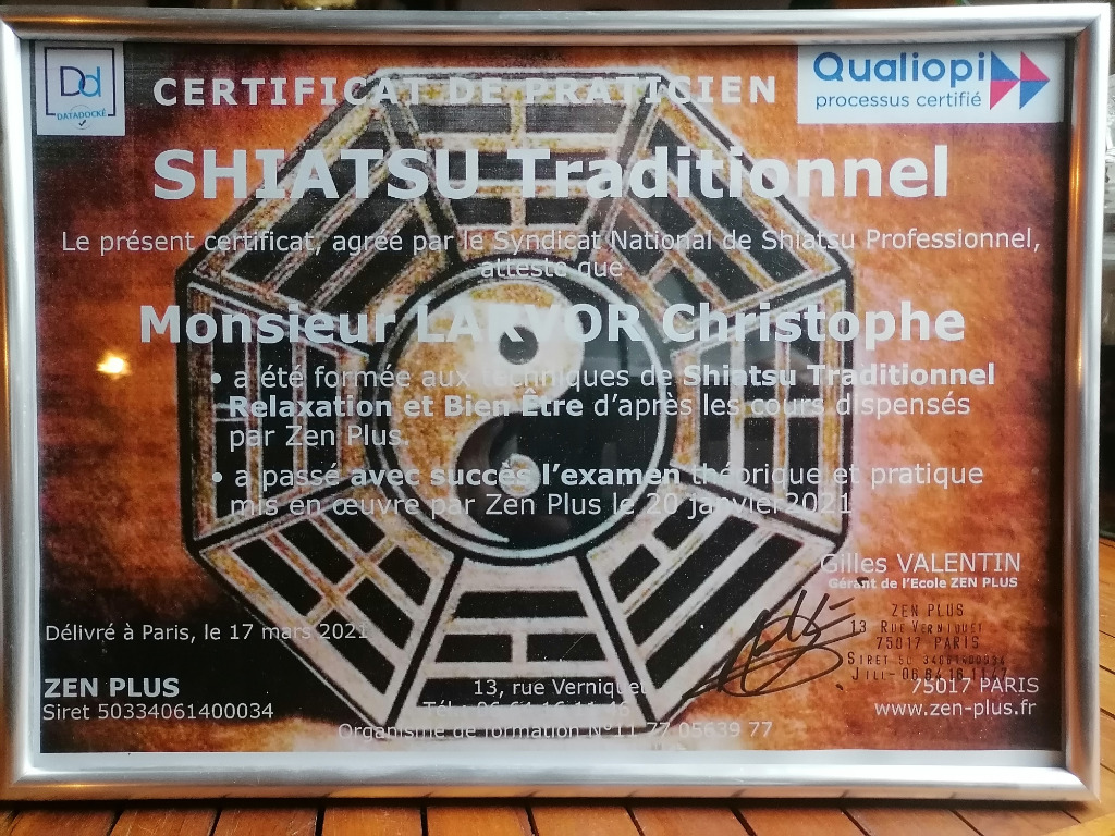 photo diplome Cris Shiatsu
