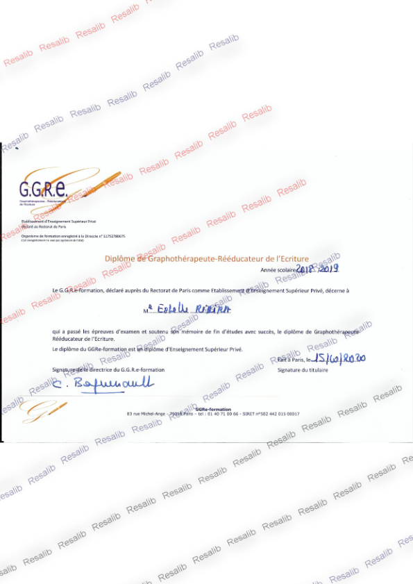 photo diplome Estelle RIDIRA-RYDZYNSKI