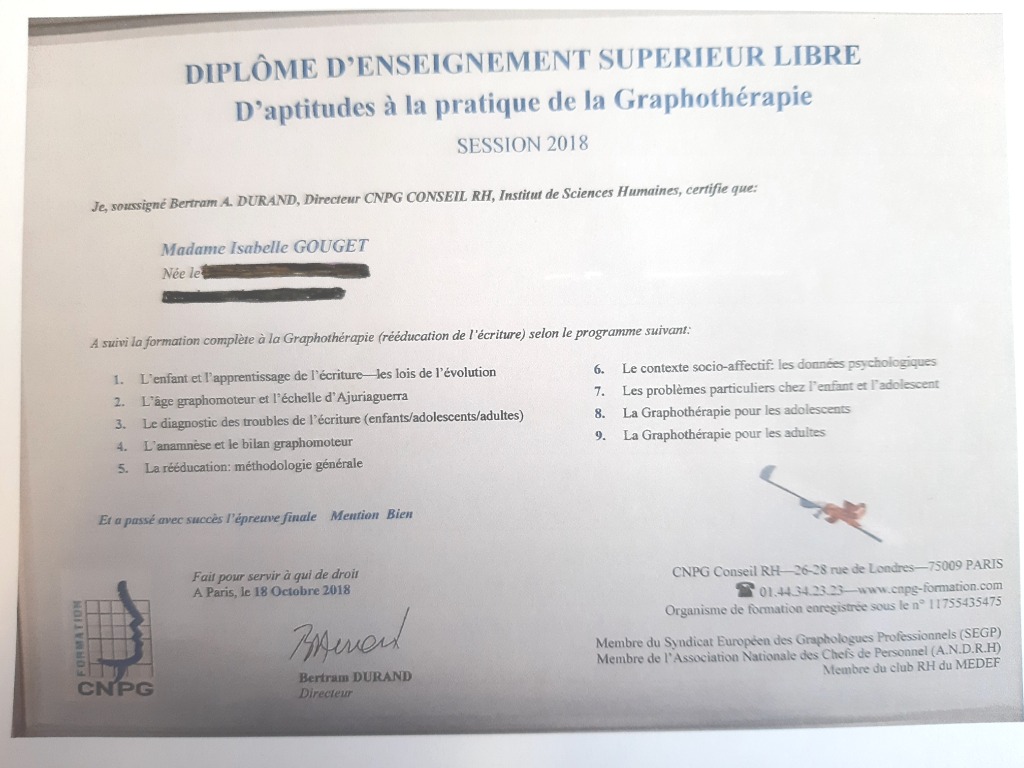 photo diplome Isabelle Gouget
