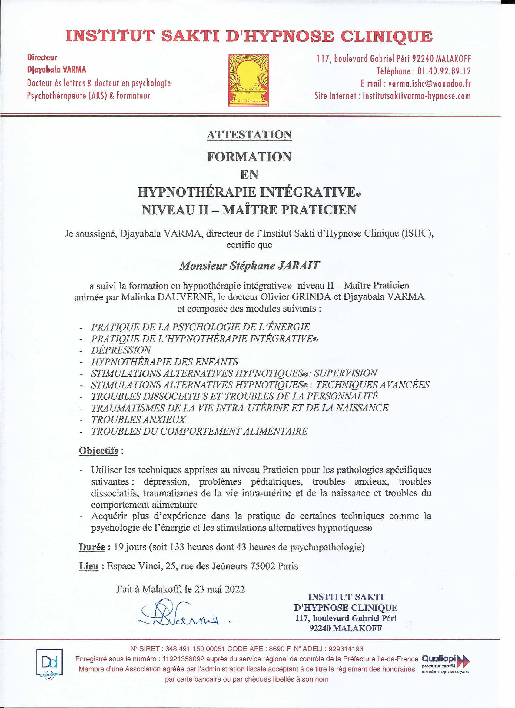 photo diplome Stéphane JARAIT