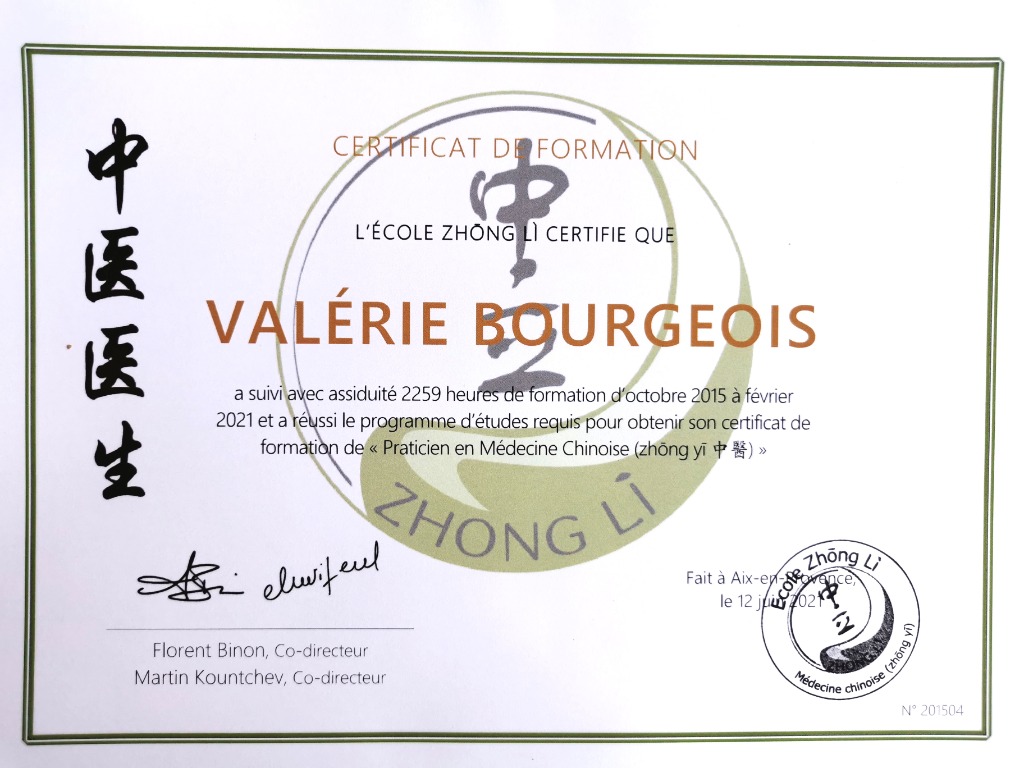 photo diplome Valérie BOURGEOIS