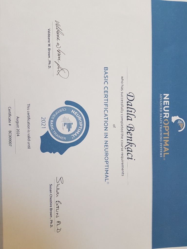 photo diplome Neurofeedback dynamique Neurobienêtre