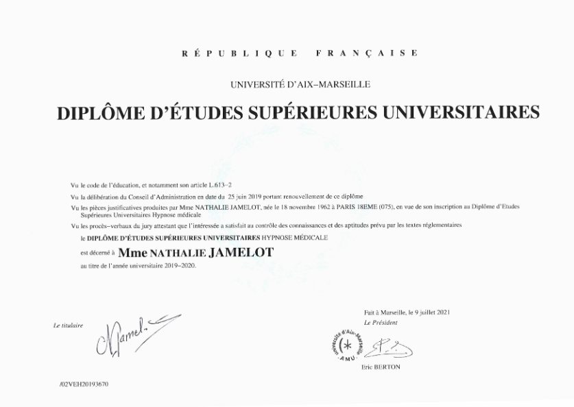 photo diplome ABS Hypnose