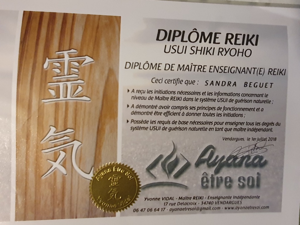 photo diplome Sandora Reiki 