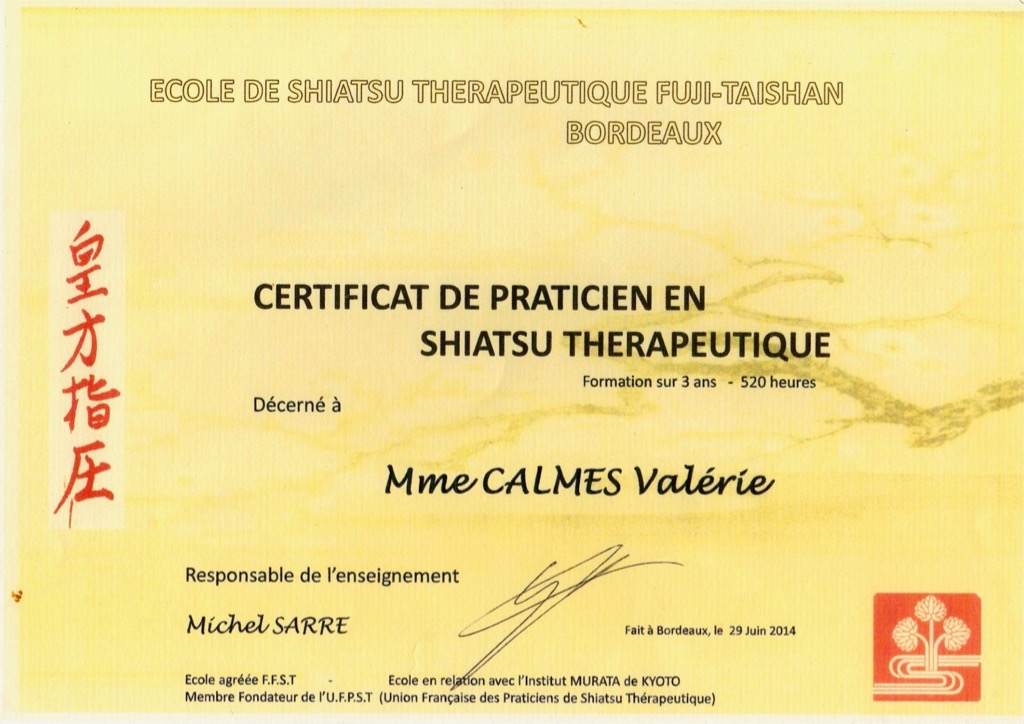 photo diplome SHIATSU d’Aquitaine, Valérie Calmès