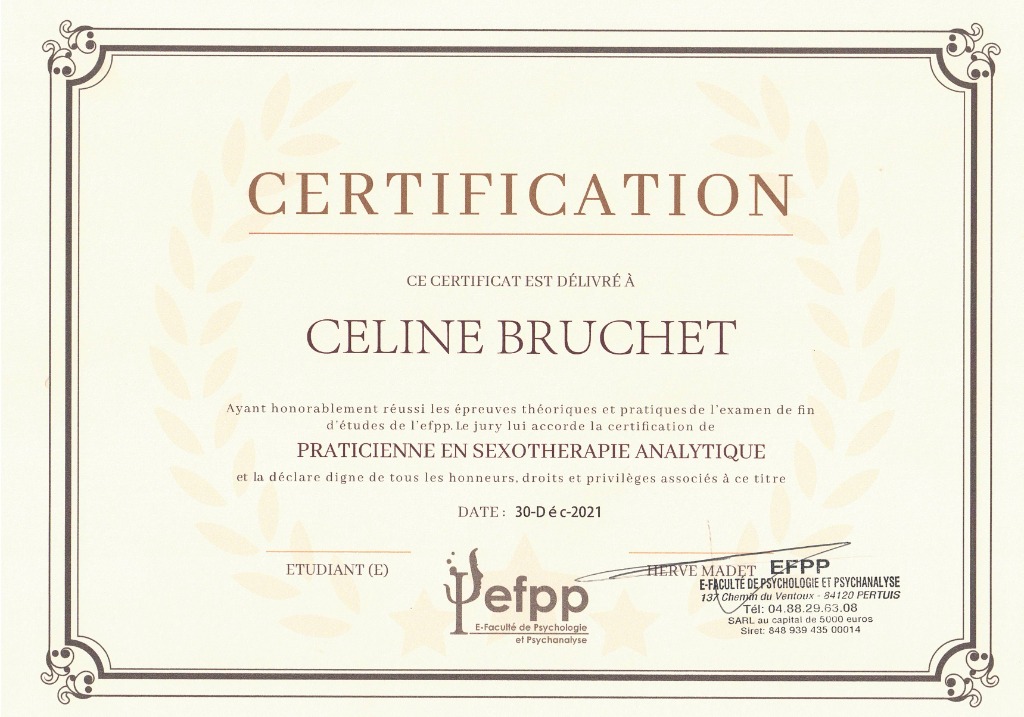 photo diplome Bruchet Céline Thérapie