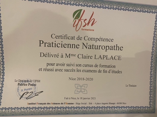 photo diplome The.GreenClinic Claire Laplace